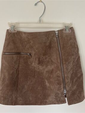 Blank NYC Taupe Suede Zip-Front Mini Skirt